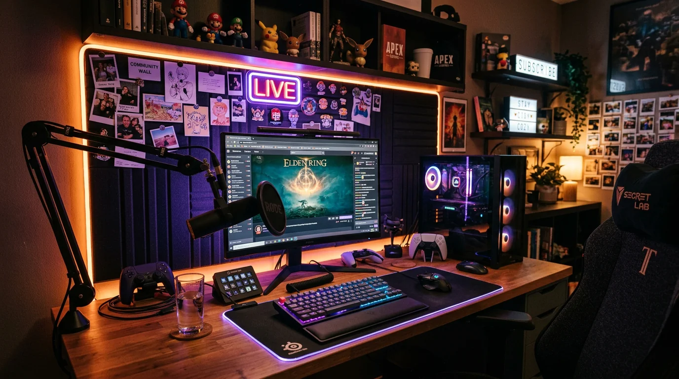 Setup streamer avec micro et clavier RGB