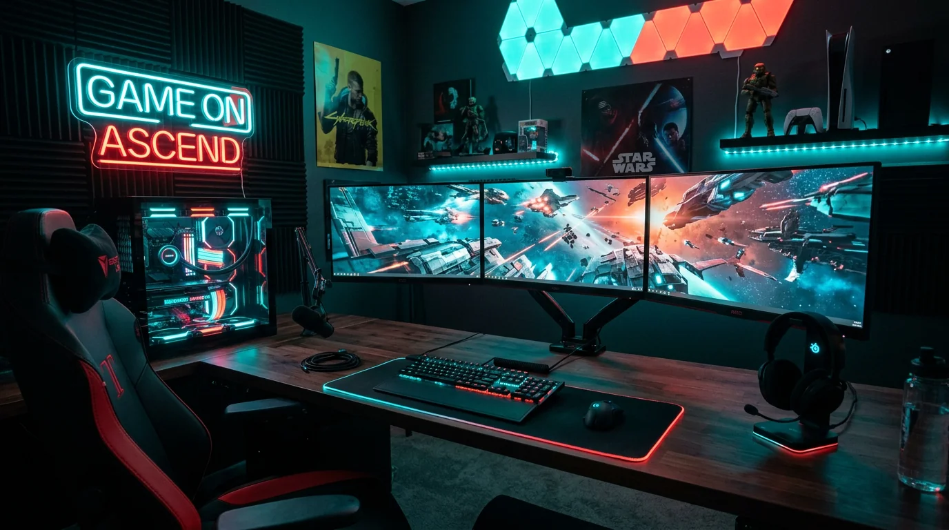 Battlestation avec triple écran et clavier gaming