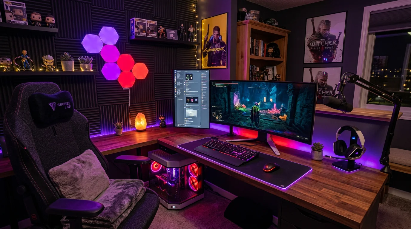 Setup gaming avec moniteur et clavier RGB