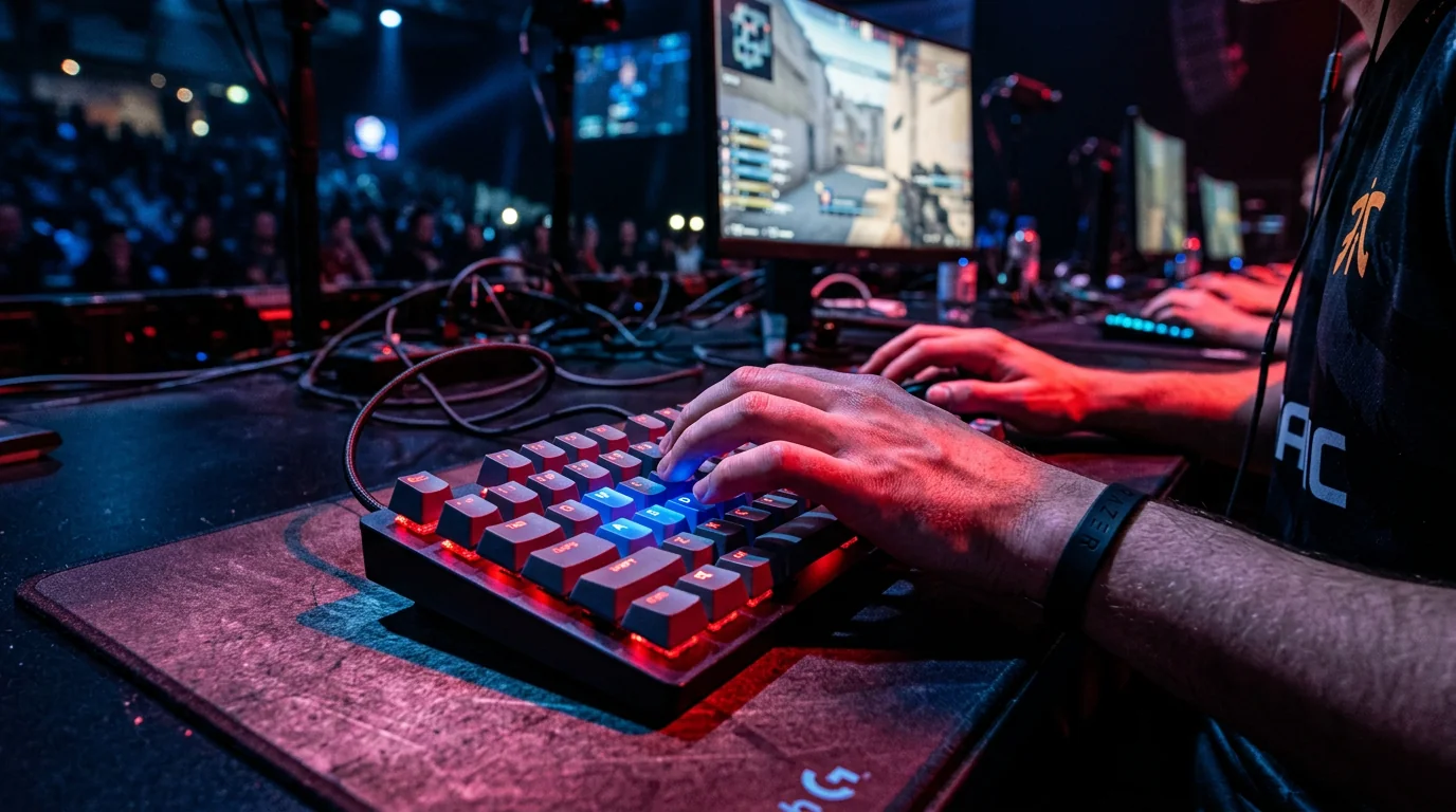 Gros plan sur mains sur clavier mécanique