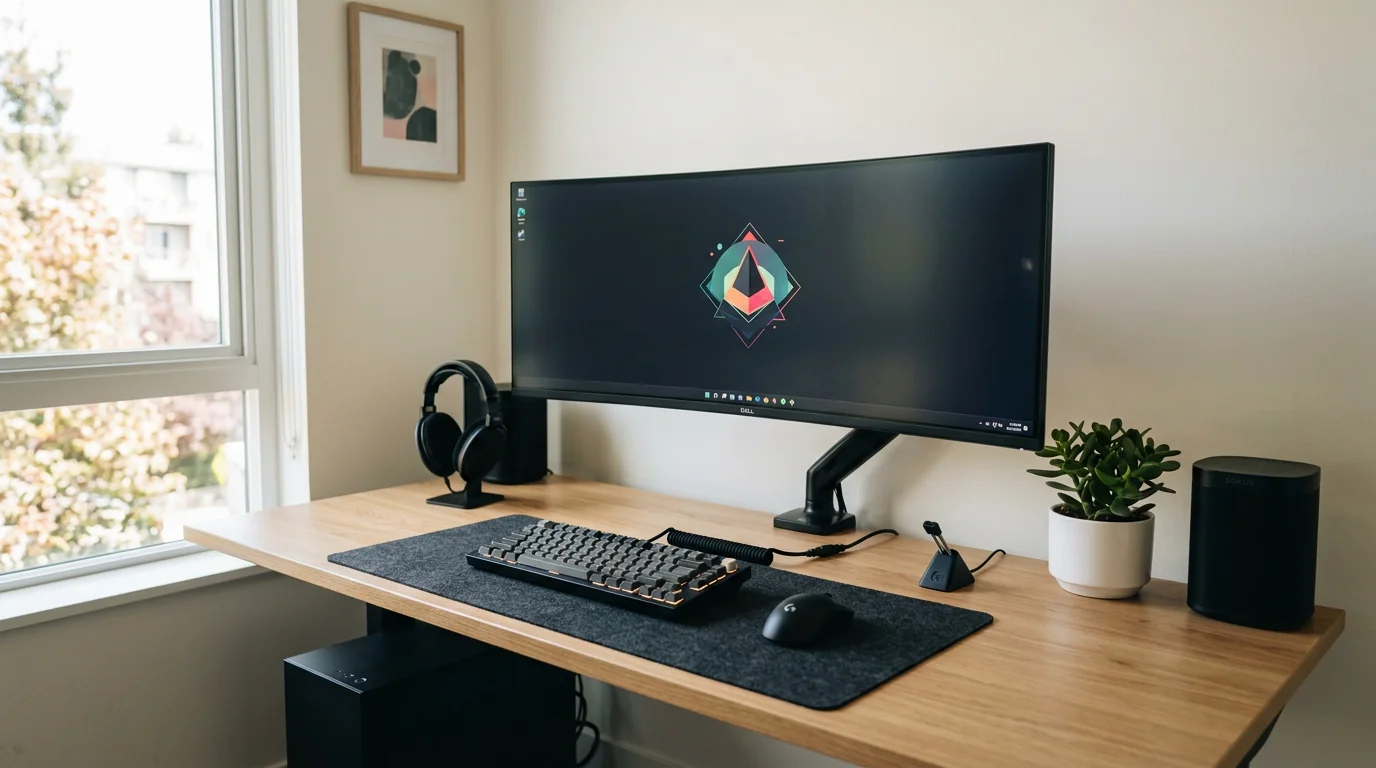 Bureau minimaliste avec clavier gaming
