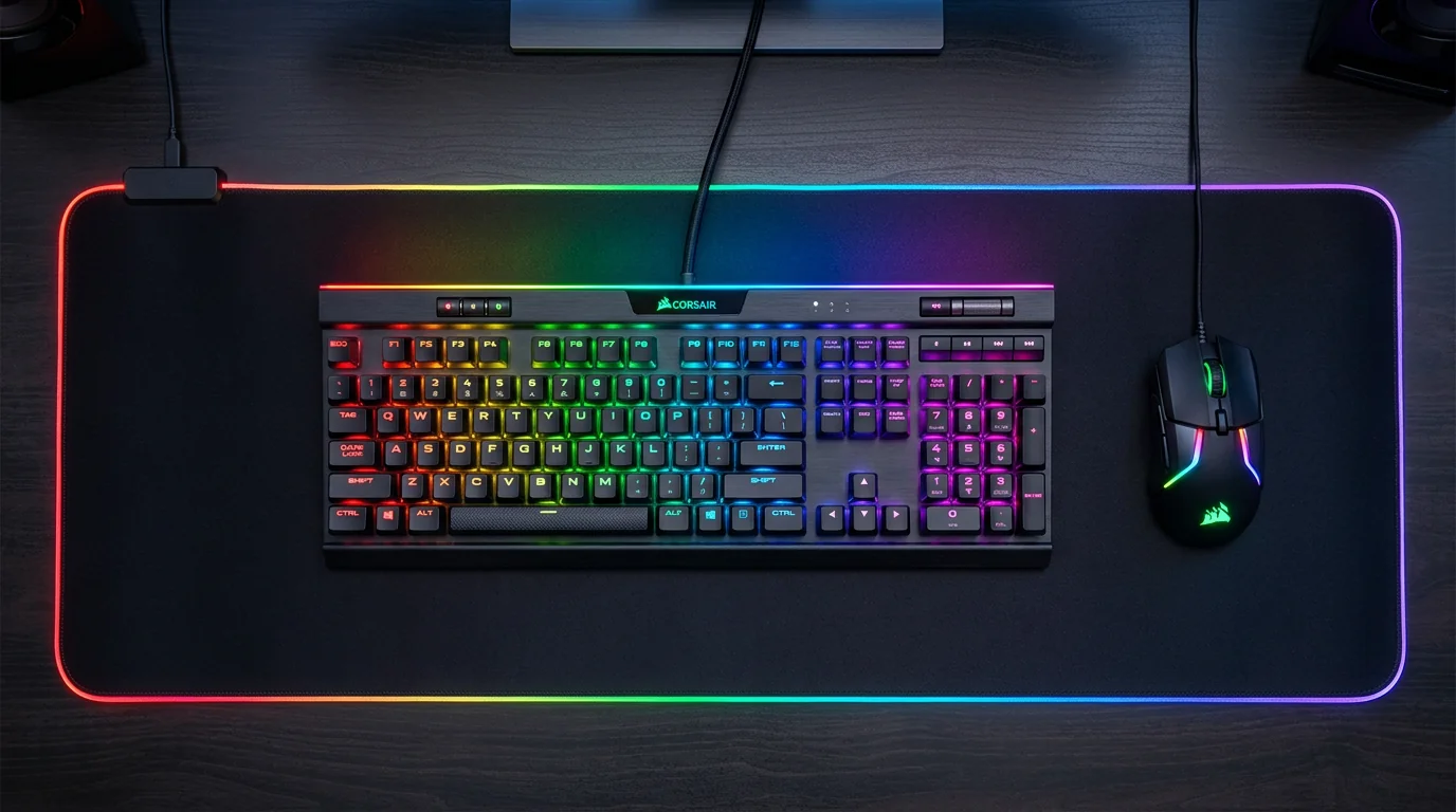 Vue du dessus clavier souris sur tapis