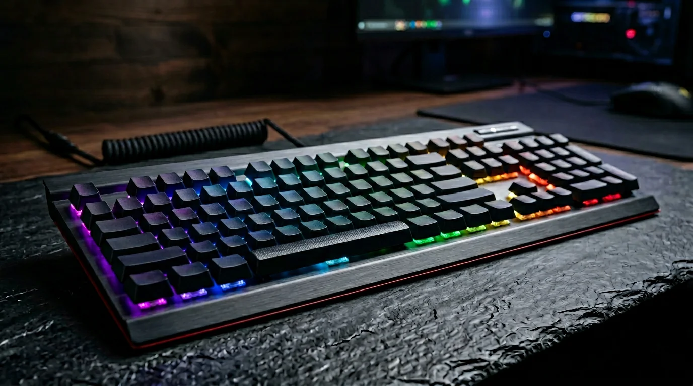Clavier gaming RedThunder avec éclairage RGB sur bureau sombre