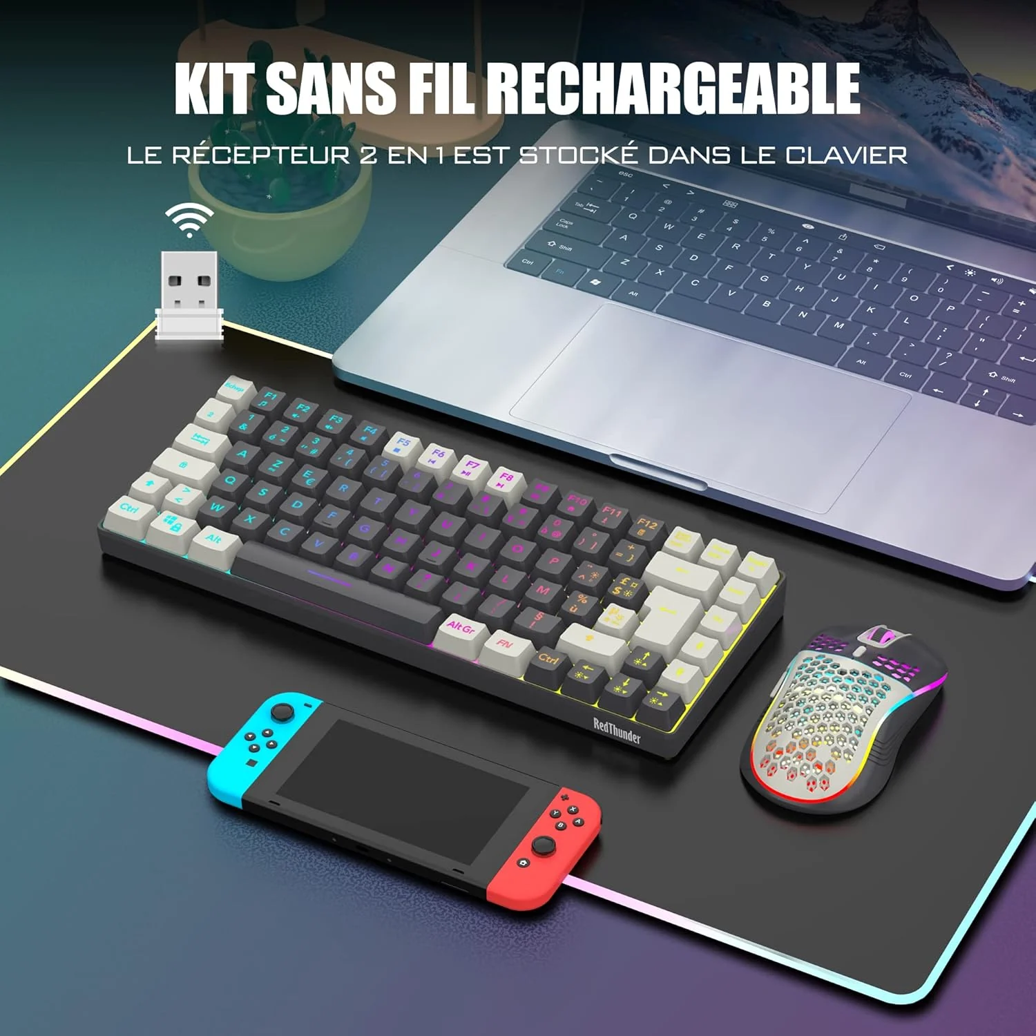 RedThunder K84 clavier compact 75 % AZERTY avec souris